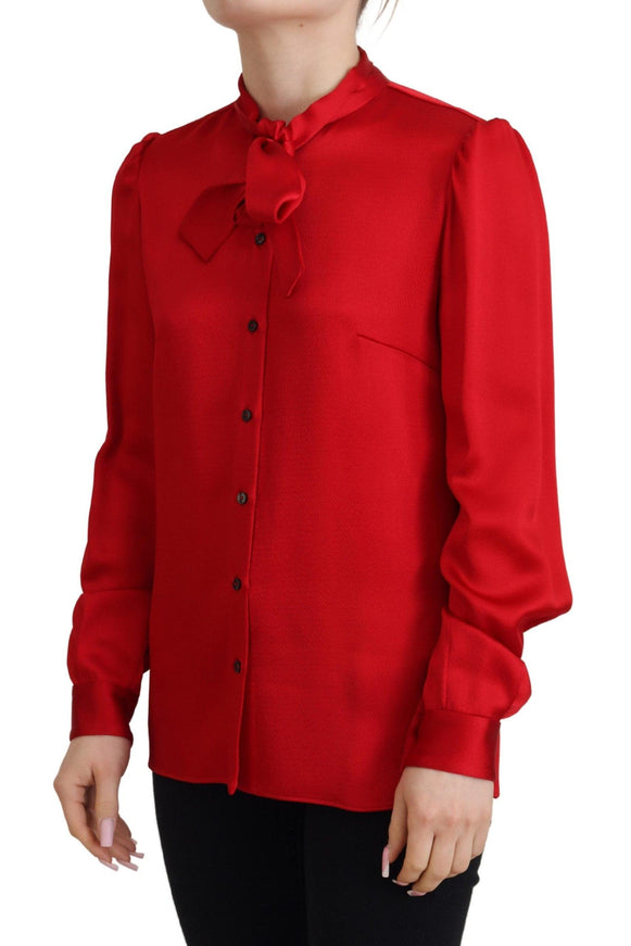 Dolce & Gabbana Red Ascot Collar Long Sleeves Blouse Top - Ellie Belle