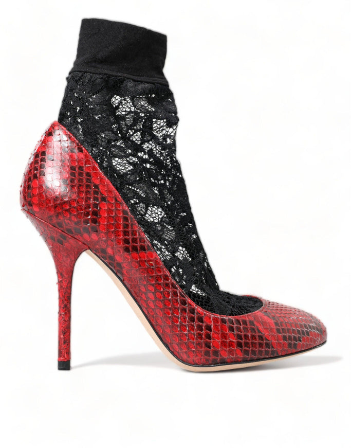 Dolce & Gabbana Red Ayers Leather Lace Socks Pumps Shoes - Ellie Belle