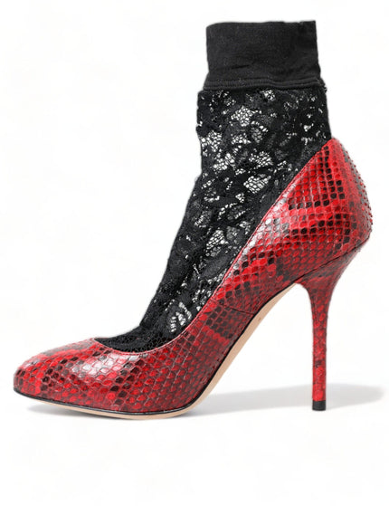 Dolce & Gabbana Red Ayers Leather Lace Socks Pumps Shoes - Ellie Belle