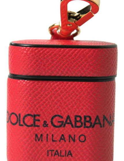 Dolce & Gabbana Red Black Calf Leather Logo Print Strap Airpods Case - Ellie Belle