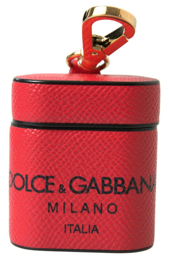 Dolce & Gabbana Red Black Calf Leather Logo Print Strap Airpods Case - Ellie Belle