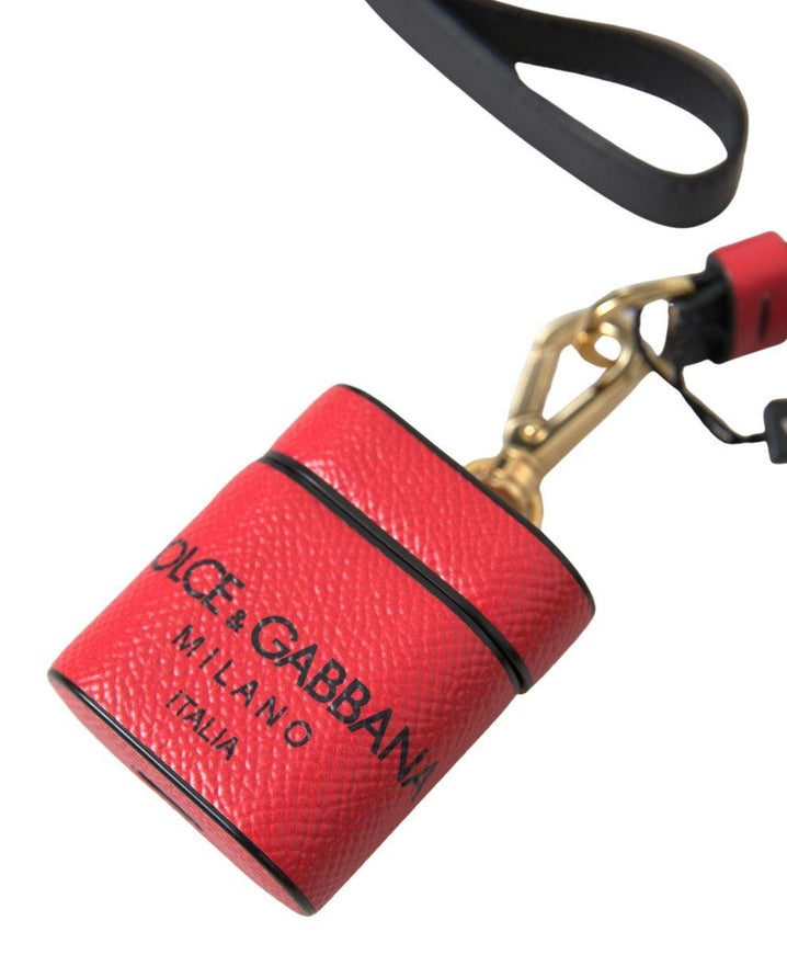 Dolce & Gabbana Red Black Calf Leather Logo Print Strap Airpods Case - Ellie Belle