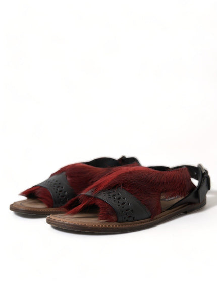 Dolce & Gabbana Red Black Fur Sandals Flats Slippers Shoes - Ellie Belle