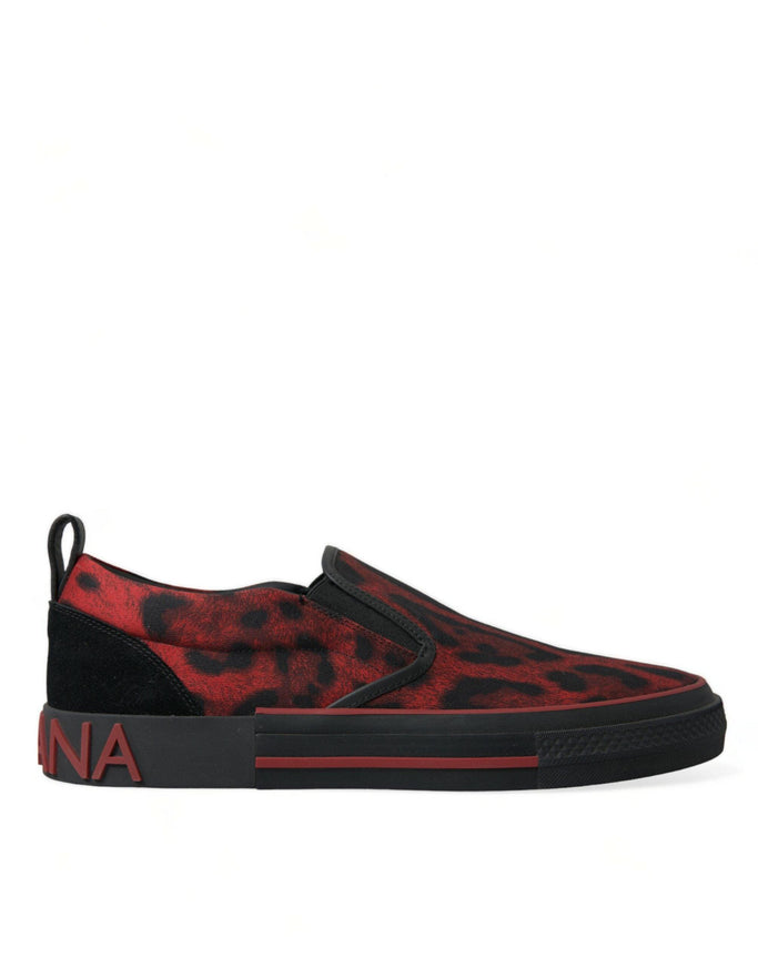 Dolce & Gabbana Red Black Leopard Loafers Men Sneakers Shoes - Ellie Belle