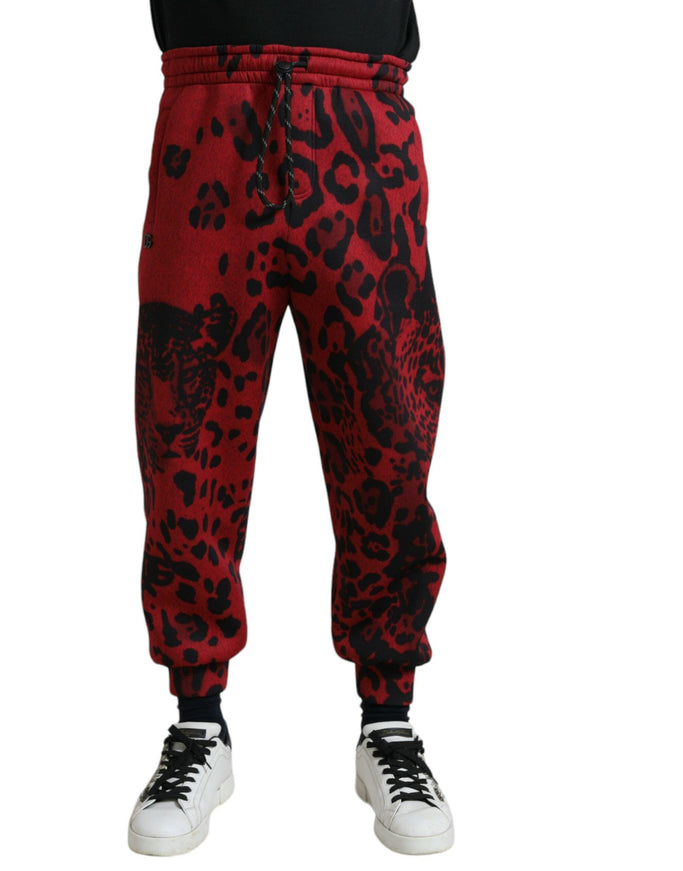 Dolce & Gabbana Red Black Leopard Print Stretch Jogger Pants - Ellie Belle