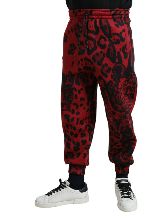 Dolce & Gabbana Red Black Leopard Print Stretch Jogger Pants - Ellie Belle