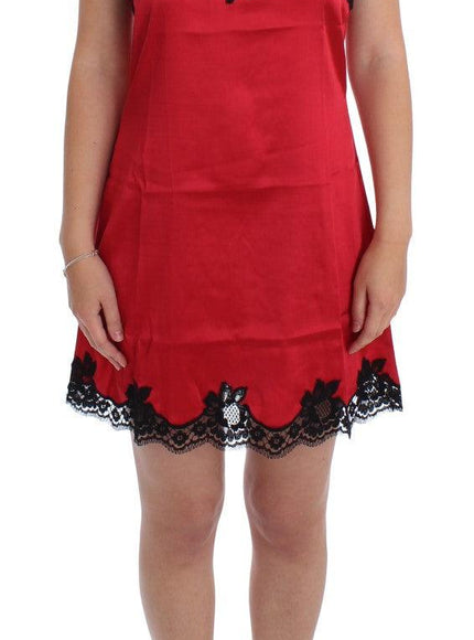 Dolce & Gabbana Red Black Silk Lace Dress Lingerie - Ellie Belle