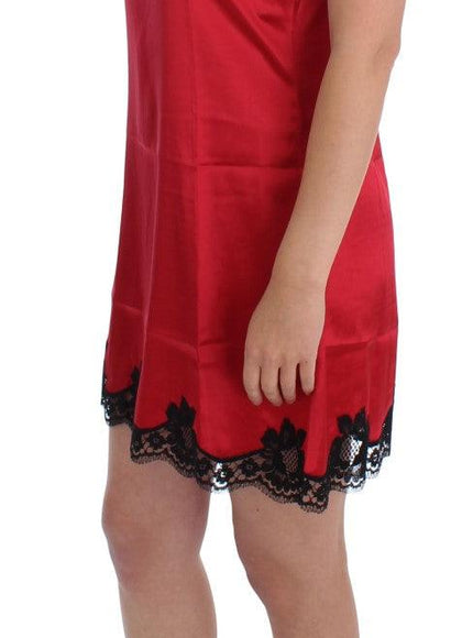 Dolce & Gabbana Red Black Silk Lace Dress Lingerie - Ellie Belle