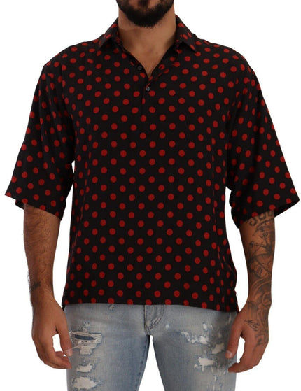 Dolce & Gabbana Red Black Silk Polka Dots Short Sleeves Shirt - Ellie Belle