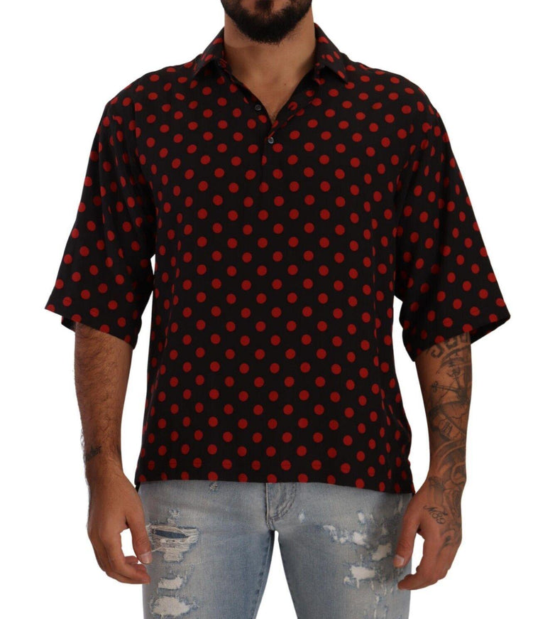 Dolce & Gabbana Red Black Silk Polka Dots Short Sleeves Shirt - Ellie Belle