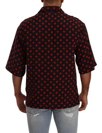 Dolce & Gabbana Red Black Silk Polka Dots Short Sleeves Shirt - Ellie Belle