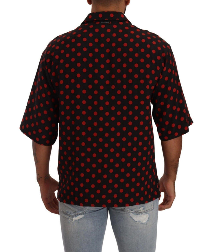 Dolce & Gabbana Red Black Silk Polka Dots Short Sleeves Shirt - Ellie Belle