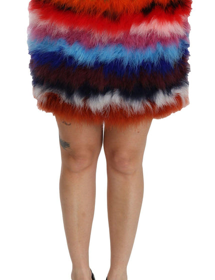 Dolce & Gabbana Red Blue High Waist Mini Feather Skirt - Ellie Belle