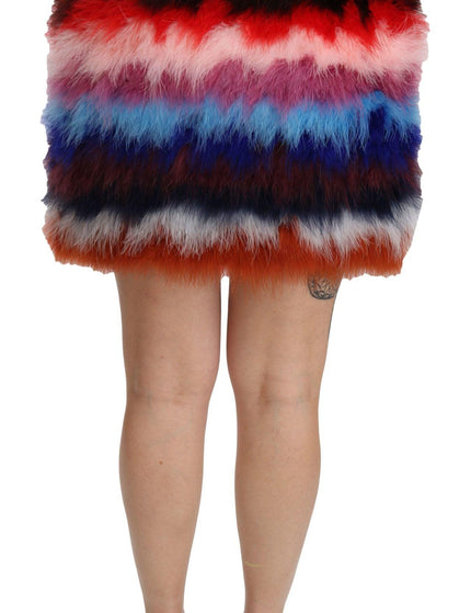 Dolce & Gabbana Red Blue High Waist Mini Feather Skirt - Ellie Belle