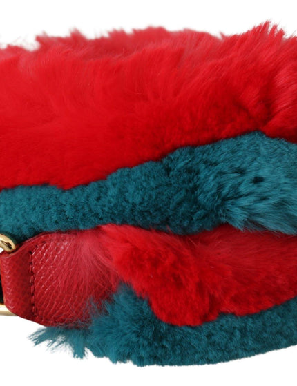 Dolce & Gabbana Red Blue Rabbit Fur Leather Shoulder Strap - Ellie Belle