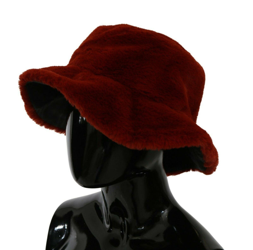 Dolce & Gabbana Red Bordeaux Fur Wide Brim Bucket Hat - Ellie Belle