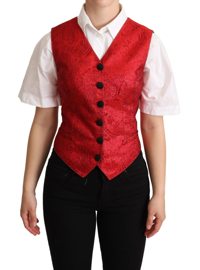 Dolce & Gabbana Red Brocade Leopard Print Waistcoat Vest - Ellie Belle