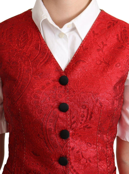Dolce & Gabbana Red Brocade Leopard Print Waistcoat Vest - Ellie Belle
