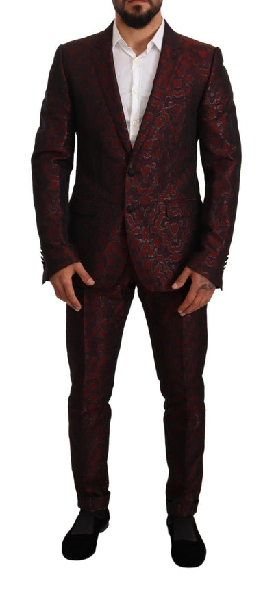 Dolce & Gabbana Red Brocade Slim 2 Piece Set MARTINI Suit - Ellie Belle