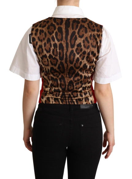 Dolce & Gabbana Red Brown Leopard Print Waistcoat Vest - Ellie Belle
