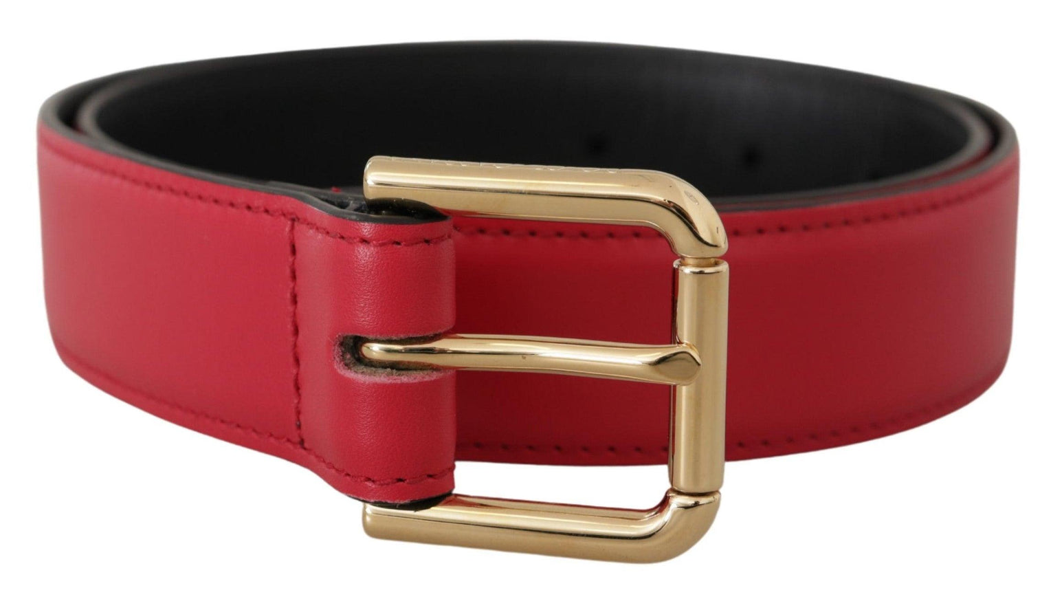 Dolce & Gabbana Red Calf Leather Gold Tone Logo Metal Buckle Belt - Ellie Belle