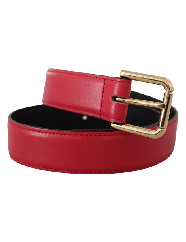 Dolce & Gabbana Red Calf Leather Gold Tone Logo Metal Buckle Belt - Ellie Belle