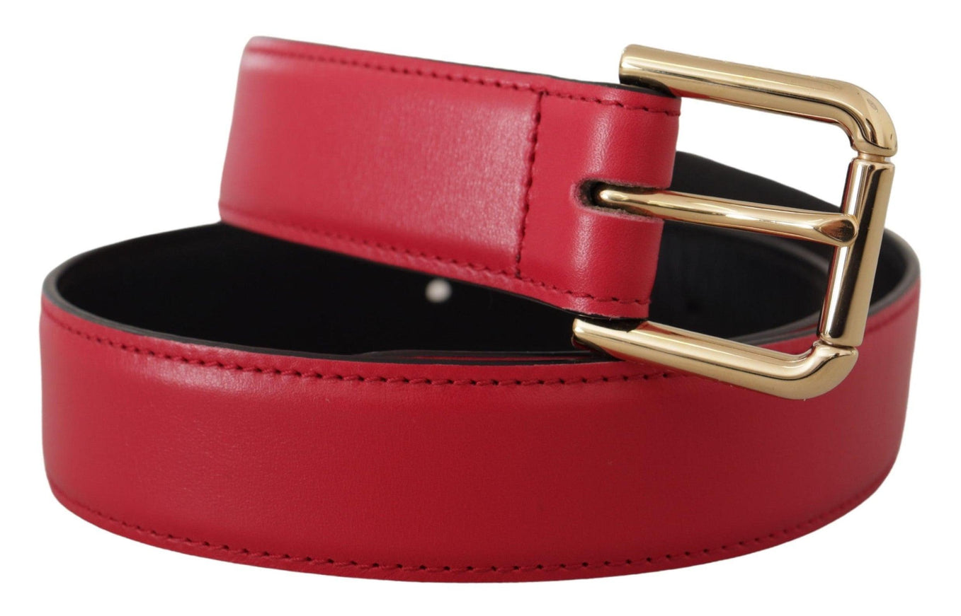 Dolce & Gabbana Red Calf Leather Gold Tone Logo Metal Buckle Belt - Ellie Belle