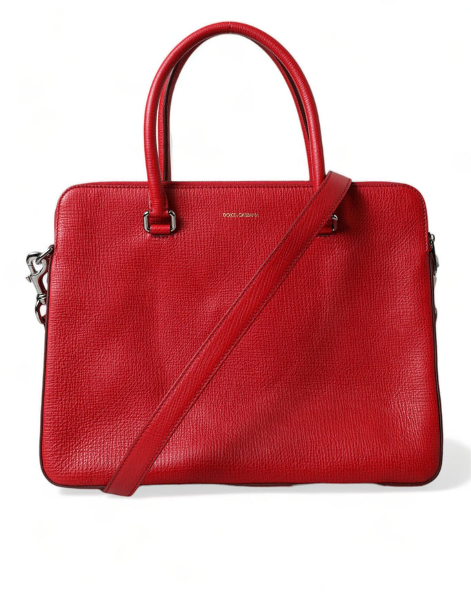 Dolce & Gabbana Red Calfskin Leather Logo Men Messenger Laptop Bag - Ellie Belle