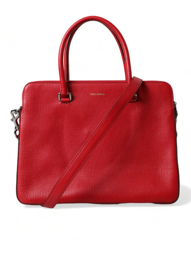 Dolce & Gabbana Red Calfskin Leather Logo Men Messenger Laptop Bag - Ellie Belle