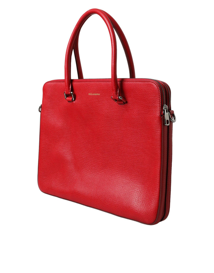 Dolce & Gabbana Red Calfskin Leather Logo Men Messenger Laptop Bag - Ellie Belle