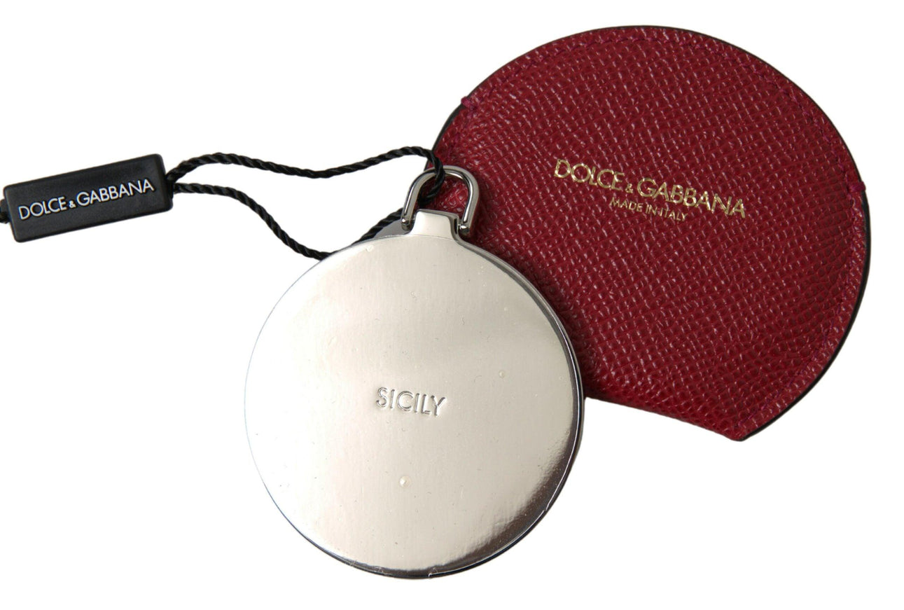 Dolce & Gabbana Red Calfskin Leather Round Hand Mirror Holder - Ellie Belle