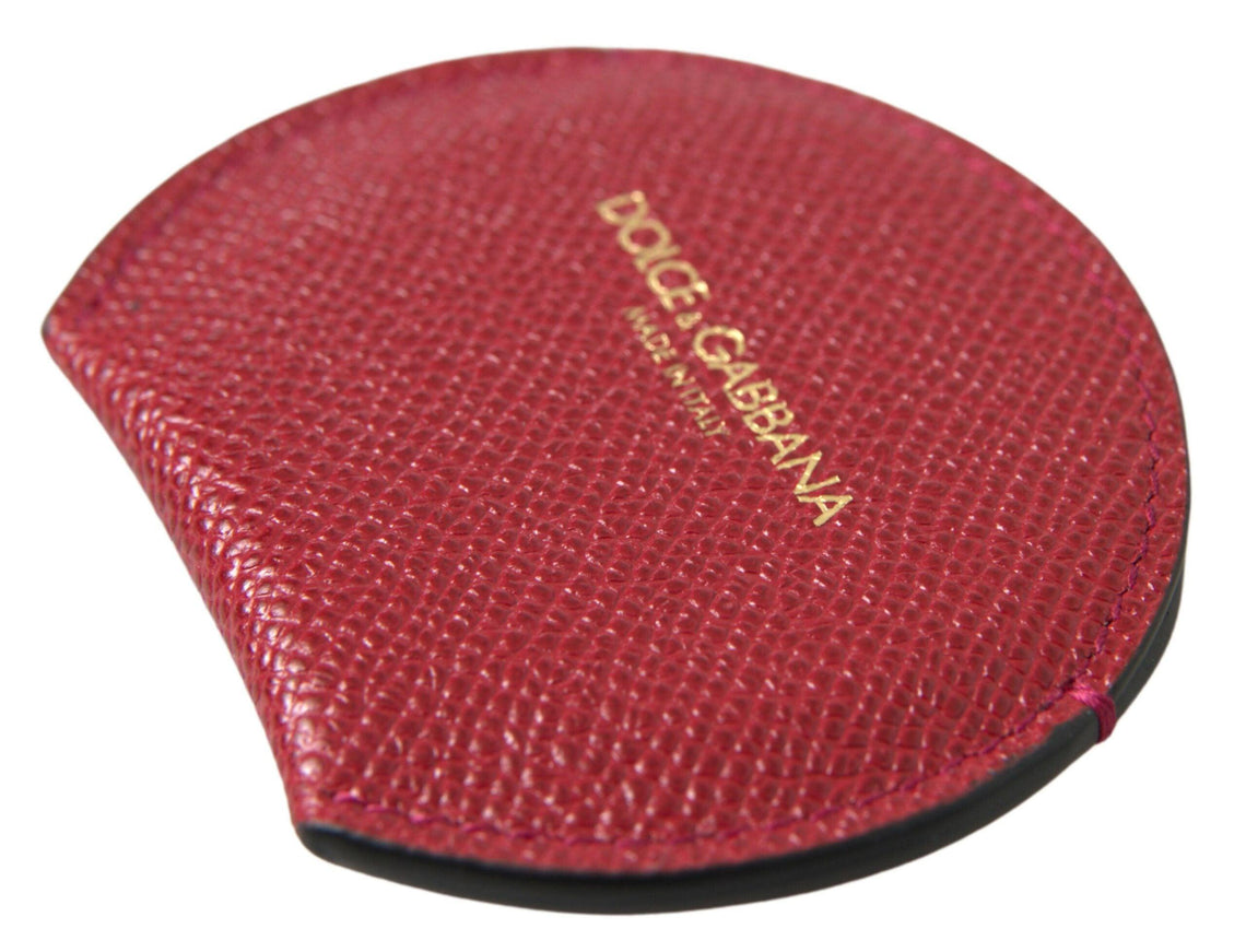 Dolce & Gabbana Red Calfskin Leather Round Hand Mirror Holder - Ellie Belle