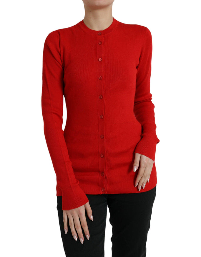 Dolce & Gabbana Red Cashmere Button Down Cardigan Sweater - Ellie Belle