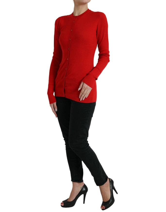 Dolce & Gabbana Red Cashmere Button Down Cardigan Sweater - Ellie Belle