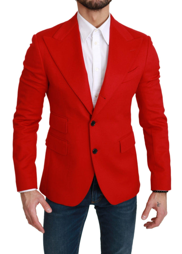 Dolce & Gabbana Red Cashmere Slim Fit Coat Jacket Blazer - Ellie Belle