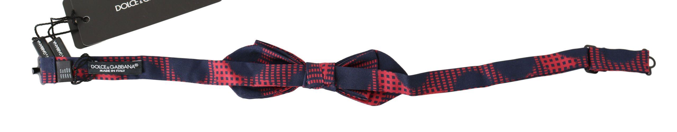 Dolce & Gabbana Red Checkered 100% Silk Adjustable Men Neck Bow Tie - Ellie Belle