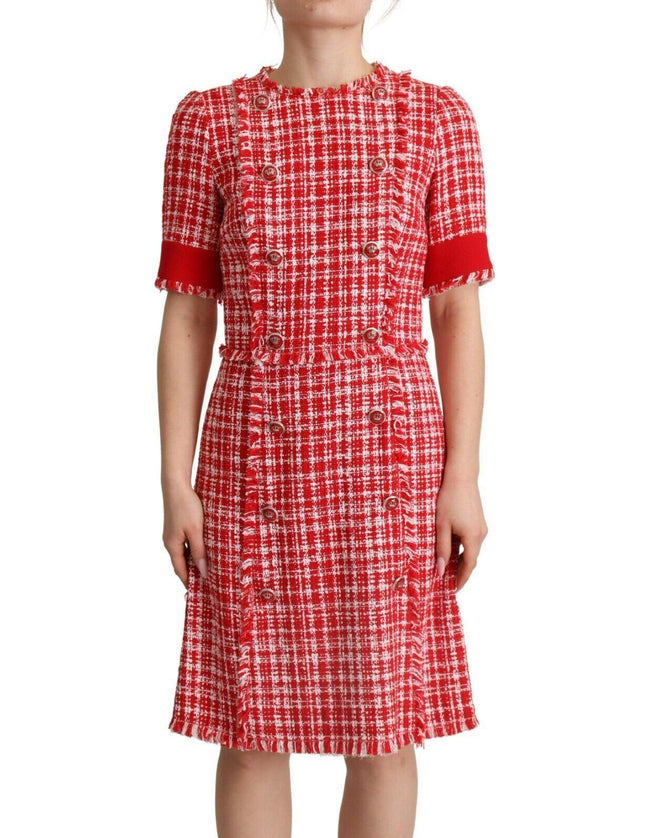 Dolce & Gabbana Red Checkered Embellished Sheath Dress - Ellie Belle