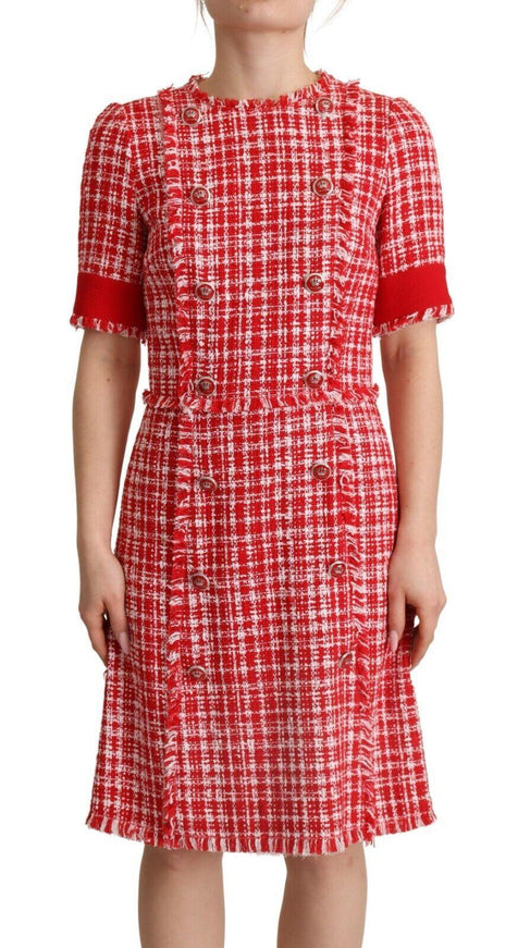 Dolce & Gabbana Red Checkered Embellished Sheath Dress - Ellie Belle