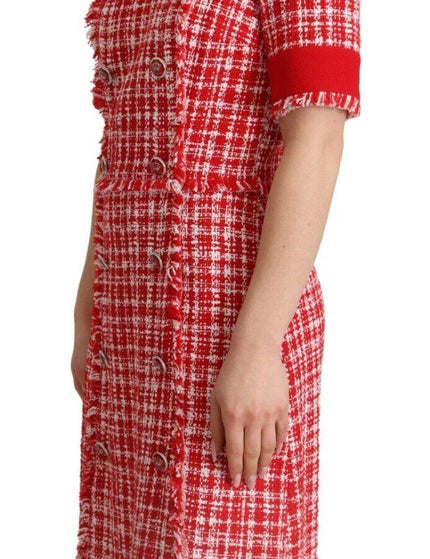Dolce & Gabbana Red Checkered Embellished Sheath Dress - Ellie Belle