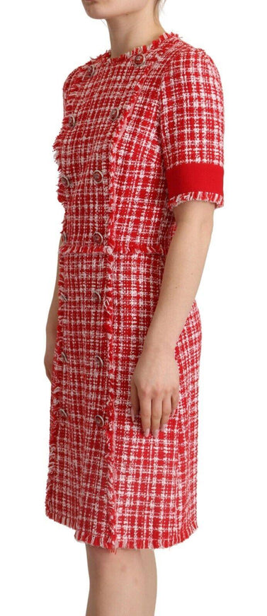 Dolce & Gabbana Red Checkered Embellished Sheath Dress - Ellie Belle