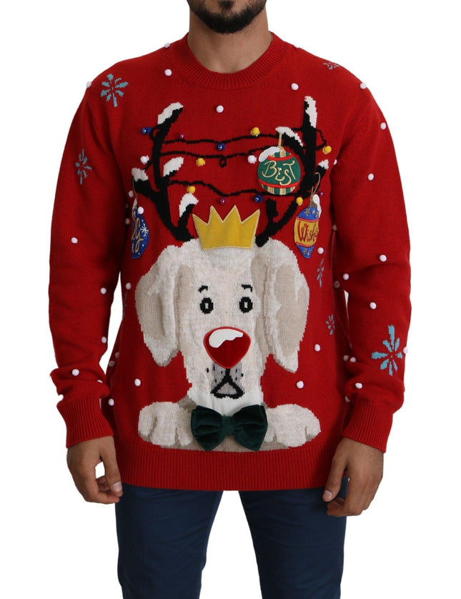 Dolce & Gabbana Red Christmas Dog Pullover Cashmere Sweater - Ellie Belle
