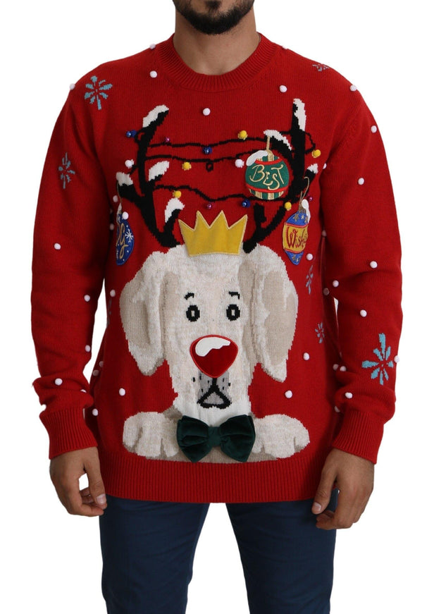 Dolce & Gabbana Red Christmas Dog Pullover Cashmere Sweater - Ellie Belle