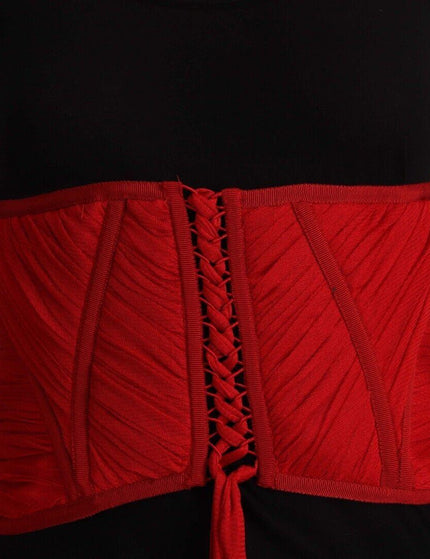 Dolce & Gabbana Red Corset Belt Stretch Waist Strap Silk Top - Ellie Belle