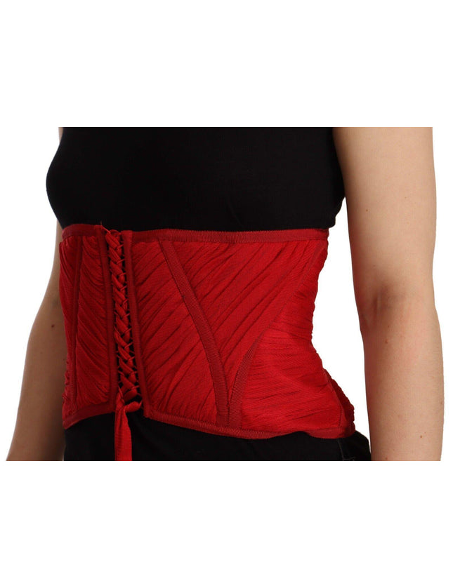 Dolce & Gabbana Red Corset Belt Stretch Waist Strap Silk Top - Ellie Belle
