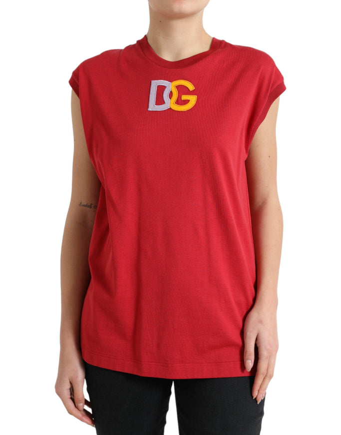 Dolce & Gabbana Red Cotton DG Logo Crew Neck Tank Top T-shirt - Ellie Belle