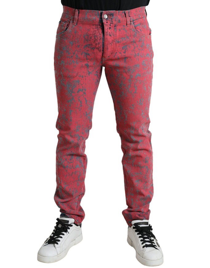 Dolce & Gabbana Red Cotton Dye Slim Fit Men Denim Jeans - Ellie Belle