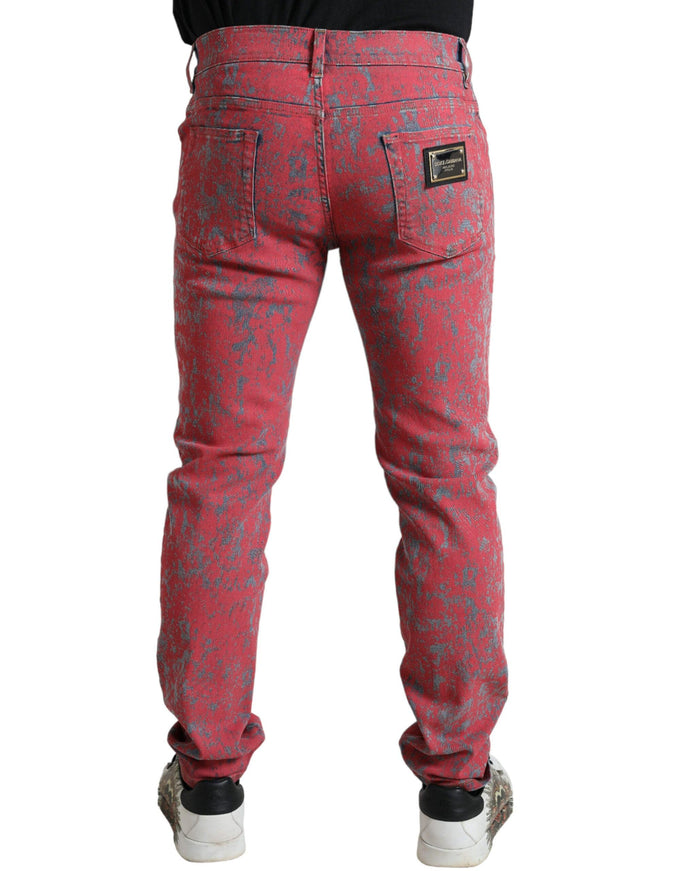 Dolce & Gabbana Red Cotton Dye Slim Fit Men Denim Jeans - Ellie Belle