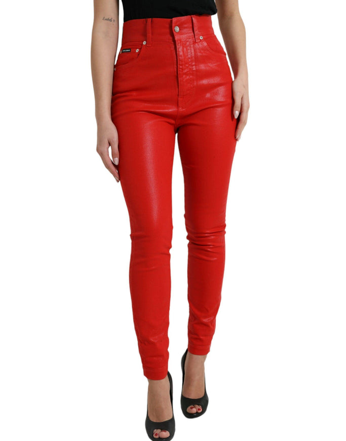 Dolce & Gabbana Red Cotton High Waist Skinny Denim Jeans - Ellie Belle