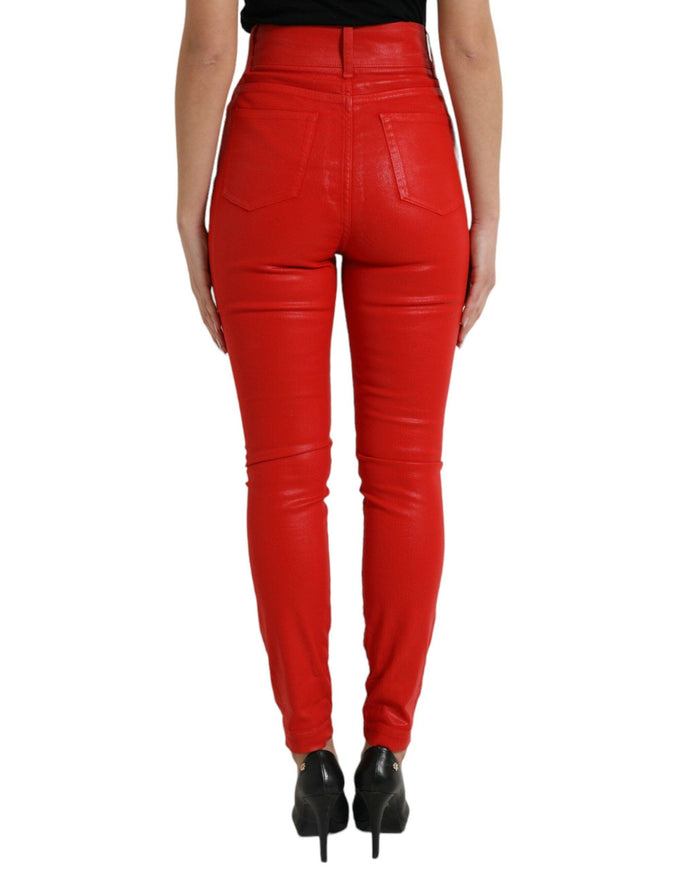 Dolce & Gabbana Red Cotton High Waist Skinny Denim Jeans - Ellie Belle