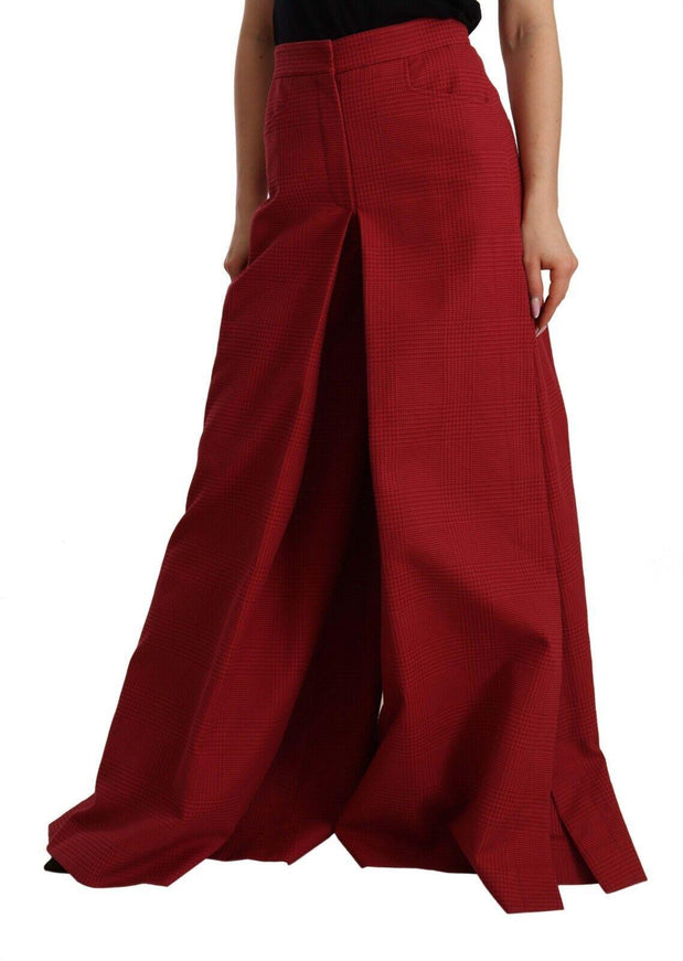 Dolce & Gabbana Red Cotton High Waist Wide Leg Pants - Ellie Belle